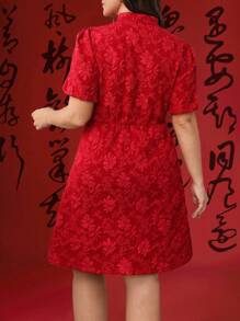 SHEIN Unity Plus Size Elegant New Chinese Style Jacquard Pleated Dress