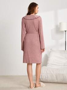 女士撞色饰边长袍 - 藕粉色 - 查看 3