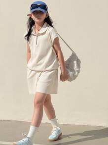 Dazy Kids Set de 2 bucăți de top și pantaloni scurți Tween Girl de culoare uni, ocazional, la modă minimalistă