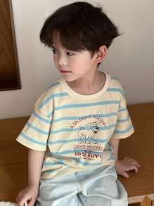 Dazy Kids Striped Short Sleeve T-Shirt With "Young Boy" Cartoon Print