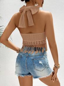 SHEIN VCAY Damen Kontrast Spitze Kreuzriemen Urlaub Cami Top