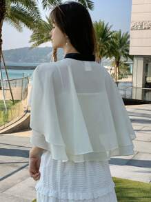 DAZY Women's Color-Block Layered Ribbon Trim Blouse,Ruffle Vacation Outfits Women - White - View 5