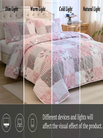 3pcs Floral Print Polyester Boho Vintage Style Bedspread Set, Includes 1 Bedspread & 2 Pillow Shams, Suitable For Home Bedroom, All Season Decor, Bedroom Setting