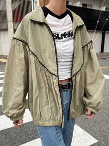 FRIFUL Women Green Loose Design Bomber Jacket, Spring - Green - View 3