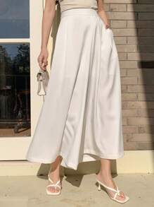 DAZY 女士纯色宽松七分阔腿裤，休闲办公装，夏季 - 白色 - 查看 6