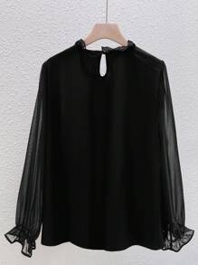 SHEIN Clasi Plus Size Casual Embroidery Patch Long Sleeve Black Blouse Fall Cloth For Women - Black - View 2