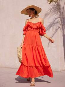 Aveloria Rosie 法式浪漫花朵荷叶边下摆无袖宽松连衣裙，优雅假日风格，波西米亚风度假时尚风格，适合夏季春秋季