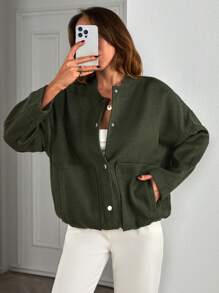 SHEIN Cottnline 秋冬女士休闲纯色外套 - 卡其色 - 查看 1