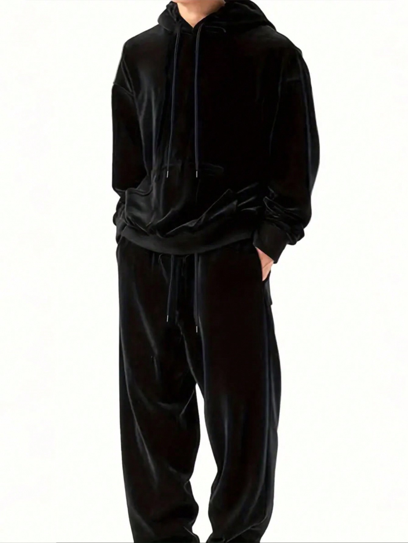 Manfinity Dauomo Men's Black Casual Sports Hoodie & Black Casual Pants Set