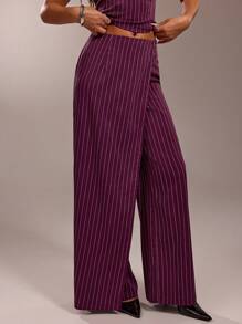 Forever 21 High Street Commuter Hottie Burgundy Striped Waist Slant Pants - Red Violet - View 6