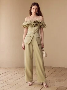 MOTF PREMIUM RUFFLE TRIM BUTTON FRONT TOP - Green - View 5