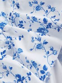 SHEIN MOD 蓝白碎花浪漫复古荷叶边女装，优雅连衣裙，茶会连衣裙，女性约会连衣裙，情人节连衣裙，夏季连衣裙，波西米亚连衣裙，邮轮连衣裙，沙滩连衣裙，女士柔和连衣裙 - 藍白色 - 查看 4