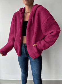 RueChic Women'S Solid Color Drop Shoulder Hooded Jacket