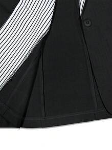 Franclia 女士秋冬条纹拼布长袖纽扣西装外套，休闲办公装 - 黑色 - 查看 5