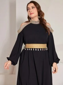 Al Najma Embellished Wide Loose Dress, Plus Size - Black - View 6