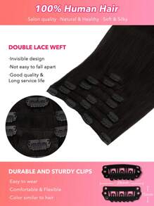 7PCS Straight Clip In Hair Extensions 100% Real Human Hair 14-24 Inch 115G Double Weft Invisible Clip Hair Extensions Remy Natural Human Hair For Women Girls Daily Use - S1B - View 5