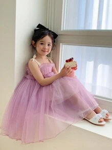 DAZY Young Girls Wide Strap Tie Waist Simple Design Dress,Girls Summer Outfits - Purple - View 4