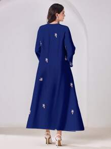 Al Najma Conservative Casual Floral Print Long Sleeve Arabic Style Dress, Modest Kaftan - White - View 5