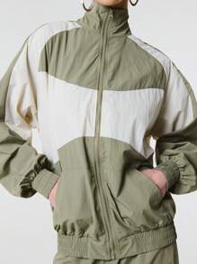 SHEIN Unity Contrast Panelling Zip Through Raglan Long Sleeve Nylon Windbreaker Jacket - Multicolor - View 4