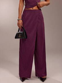 Forever 21 High Street Commuter Hottie Burgundy Striped Waist Slant Pants - Red Violet - View 5
