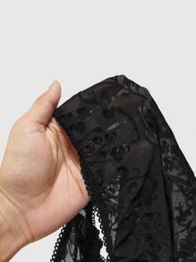 ROMWE Goth Gothic Valentine's Day Black Lace Wrap-Around Sleeves Halter See-Through Bodysuit For Women, Spring/Summer
