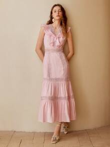 MOTF PREMIUM CONTRAST LACE RUFFLE TRIM DRESS - Pink - View 4