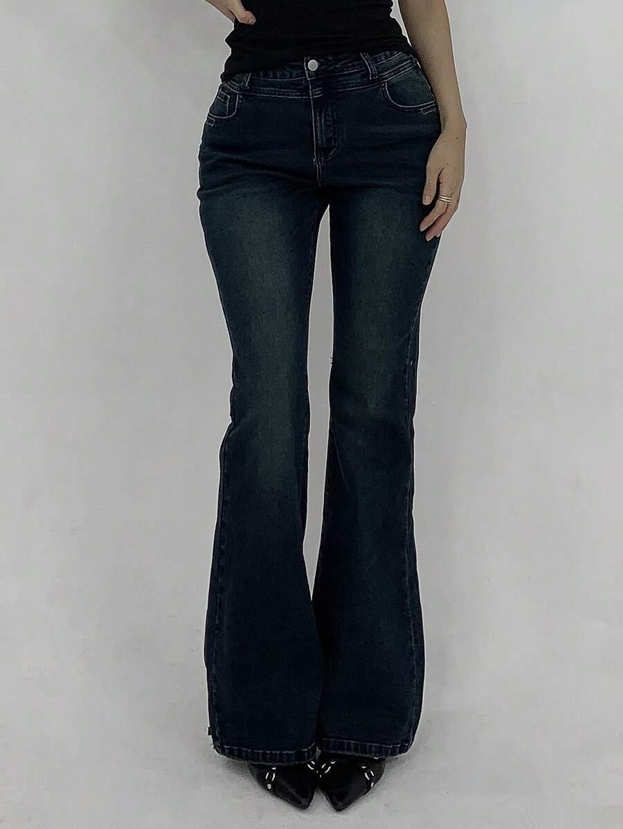 DAZY Women's Washed & Distressed Slim Flare Leg Jeans