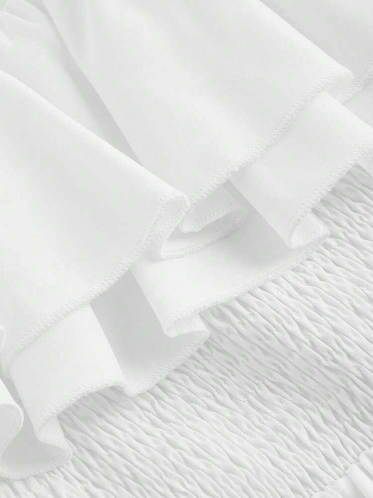 SHEIN MOD ワンショルダー フリル 飾り付きウエスト ホワイト リゾートドレス、ボヘミアンドレス、バレンタインデードレス、ブランチドレス、春デートドレス、レディースハワイアンウェア、ビーチバケーションウェア - ホワイト - 見る 3