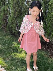 DAZY 年轻女孩简约休闲日常泳装套装 - 粉色 - 查看 5