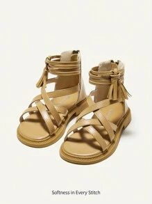 Cozy Pixies 嬰幼兒女孩時尚舒適夏季羅馬風格平底涼鞋 - 棕色 - 查看 8