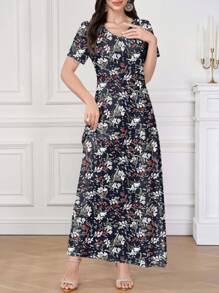 Mulvari Women's Long Sleeve Knit Dress With Prosperity Pattern - Black - View 1