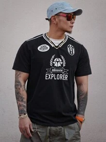 DAZY Men's Contrast Color Letter Print Sport T-Shirt,Graphic Tees - Black - View 7