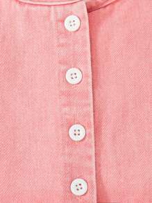 SHEIN Infant/Baby Girls' Fashion Sweet Streetwear Pink Washed Denim Top With Star Print, Matching Printed Shorts Set, Summer - Pink - View 6