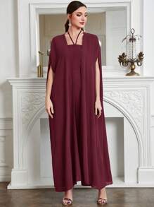 Modelyn 女士优雅派对纯色斗篷和连身裤 2 件套 - 紅色 - 查看 7