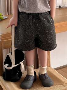DAZY Young Boy Casual Leopard Print Denim Shorts - Grey - View 1