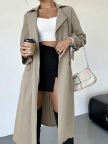 Firerie 优雅设计收腰 A 字形长袖风衣，秋冬款 - 卡其色 - 查看 6