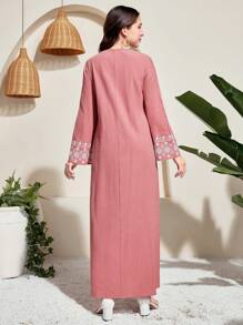 SHEIN Teen Girls Elegant Pattern Print Robe, Flowing Style For Travel & Holiday, Spring/Summer - Pink - View 2