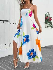 Breezaya Women's Casual Vacation Fresh Printed Spaghetti Strap Backless Dress