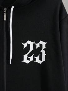 RueChic Men Cottonline Street Style Gothic Letter Printed Regular Zipper Hoodie - Black - View 4