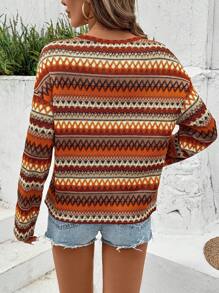 Breezaya Bohemian Style Striped Women's Casual Long Sleeve T-Shirt Fall Cloth For Women - Multicolor - View 2