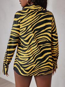 BamGleam 女士系带前长袖花卉印花休闲衬衫，适合度假 - 黃色 - 查看 2