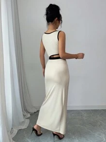 Selianne Vestido largo asimétrico con hombro y cintura recortados, sensual y elegante