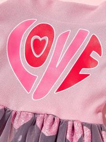 PETSIN 1 قطعة فستان كلب أنيق وجذاب بأكمام وردية بطبعة قلوب وشبك لامع لعيد الحب