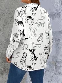 EMERY ROSE 大码女式休闲长袖翻领纽扣前襟衬衫 - 黑色 - 查看 2