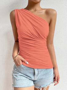 SHEIN Unity Women Solid Color Sleeveless Ruched Camisole - Watermelon Pink - View 6
