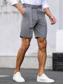 Manfinity Bizformal Men's Button + Adjustment Buckle Casual Shorts Simple Fashion Casual Solid Color - Grey - View 6