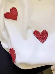 INAWLY Áo ba lỗ cổ tròn in hình trái tim trang trí đá Rhinestone giản dị cho nữ - trắng - Xem 4
