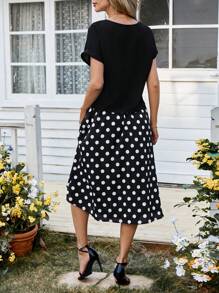 EMERY ROSE 2pcs Women Casual Minimalist Daily Short Sleeve Top & Skirt Set