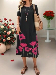 EMERY ROSE Women's Printed Casual Dress, Simple And Fashionable For Everyday Wear - Multicolor - View 2