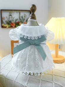 PETSIN 1pc Pet Dog Cat General Spring/Summer Embroidered Pastoral Bow Decor Cute Dress - White - View 1